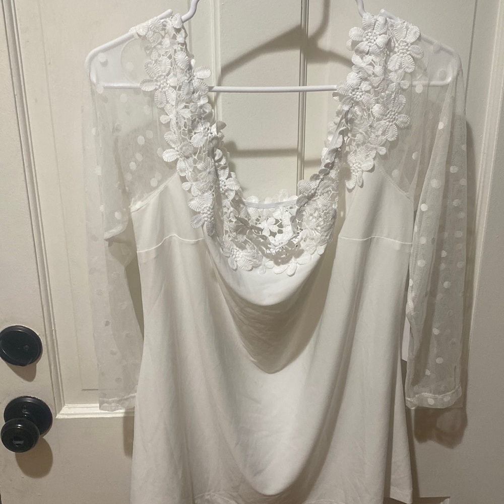 NWT White off the shoulder- sheer dot sleeve blouse